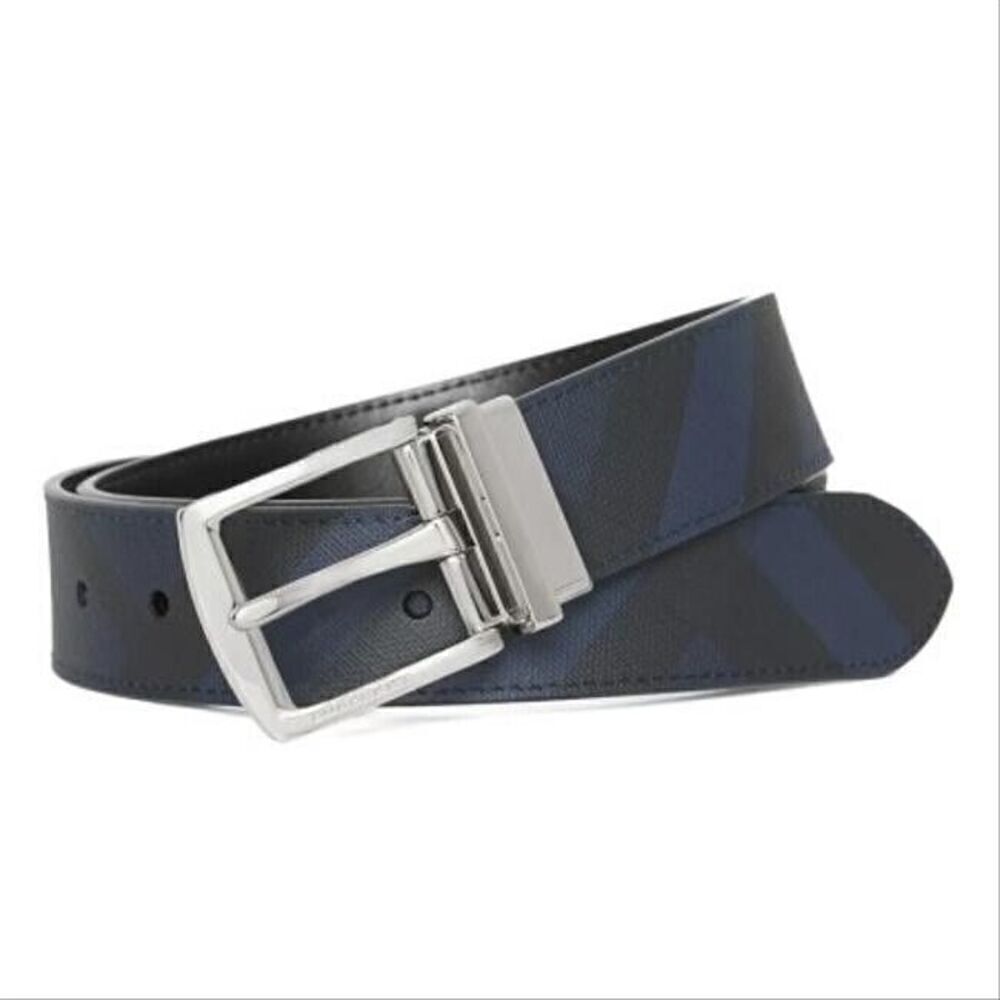 Burberry Men's Reversible Check Belt Black Blue Size 30/75 NEW